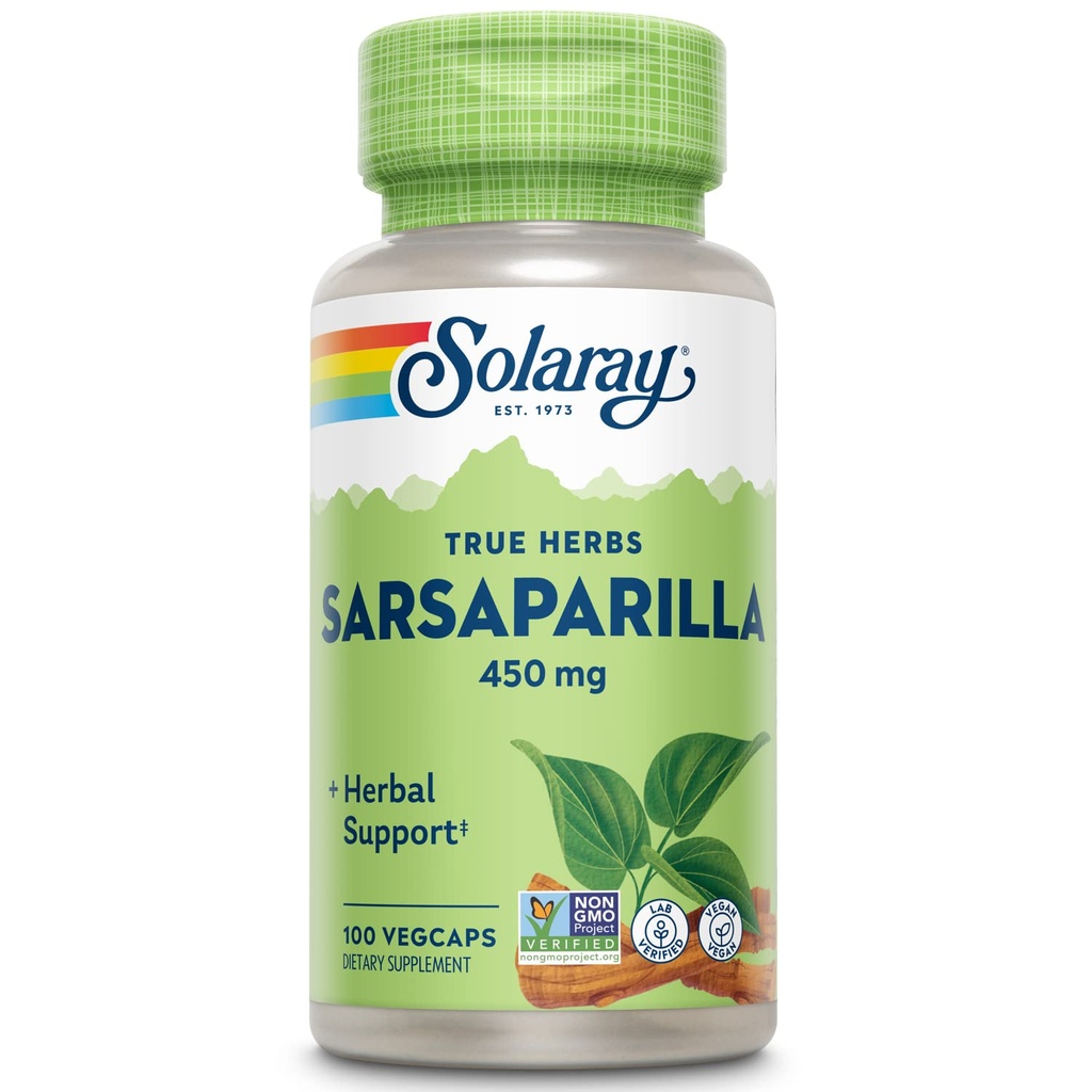 SOLARAY Sarsaparilla Root 450 mg - Tradicionālais augu atbalsts - Non-GMO, Vegan, Lab Verified - 60 dienu naudas atmaksas garantija - 100 Servējumi, 100 VegCaps