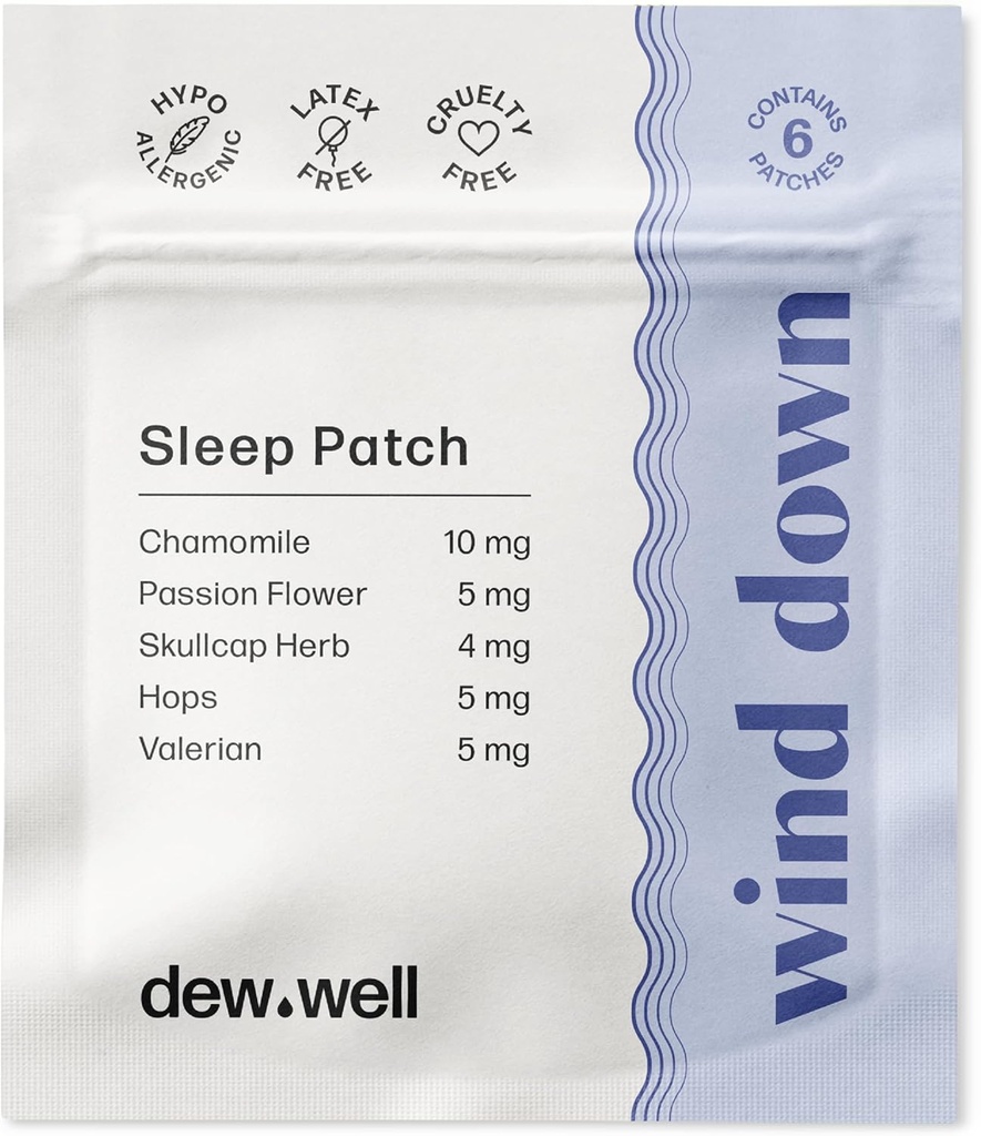 Rasa Well Wind Down Miega Patches - Melatonīna Bezmaksas Kumelīšu & Passion Ziedu Patches Dabas Atpūtas Palīgiem - Stresa Strips Migrēna Relief - Miega Uzlīme & Karstā Miega Relief - 6 Grāfs Clear