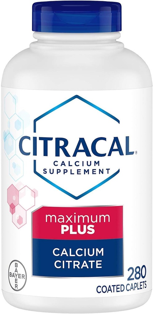 Citrakāls maksimālais Plus kalcija citrāts Caplets Plus D3 (280 Skaits)