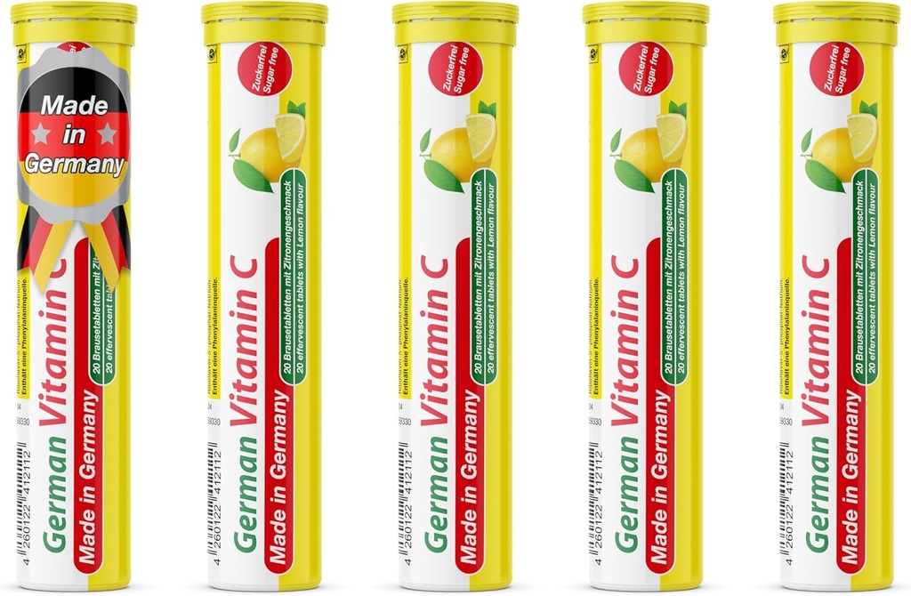 T&D vācu vitamīns C 180 mg - 40 Vegan Dzēriens Putojošās tabletes - Citrons Laima Flavor - Ražots Vācijā