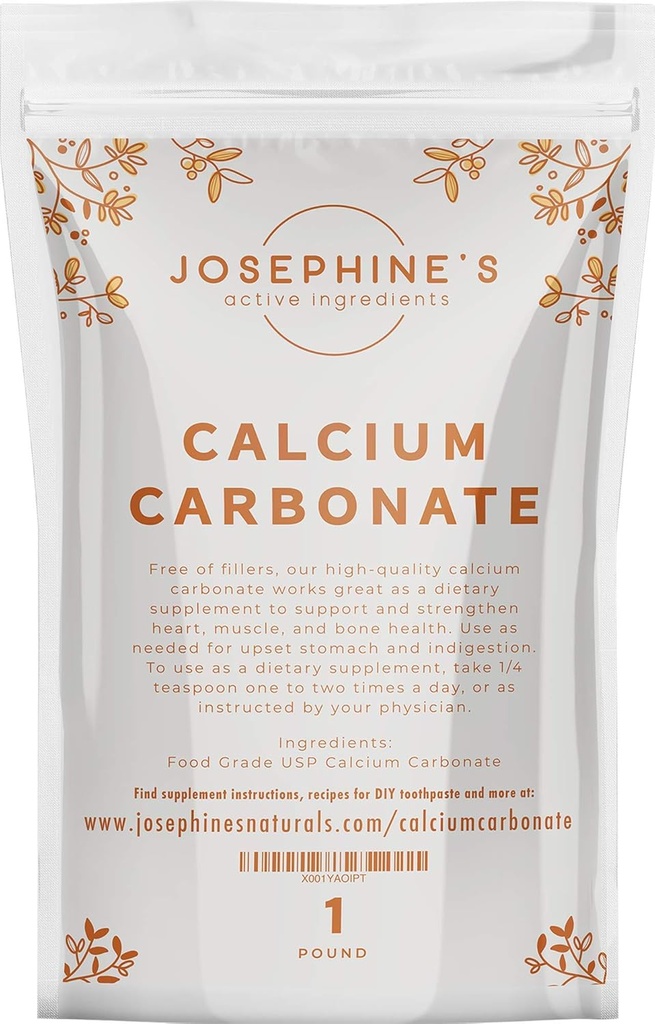 Josephine’s Active Sastāvdaļas: kalcija karbonāta pulveris - Pārtikas pakāpes papildinājums, grēmu atvieglojums, sastāvdaļu DIY zobu pastas un krējuma krāsu projekti - 1 lb. - Nav piedevas vai pildvielas