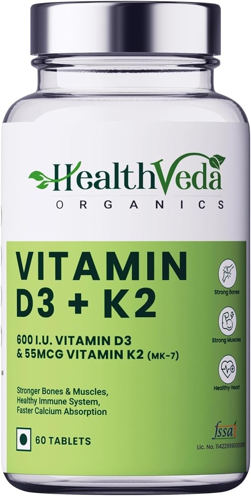 Organiskās vielas D3 vitamīns (600 SV) + K2 vitamīns, kā MK7 papildinājums (55mcg) 