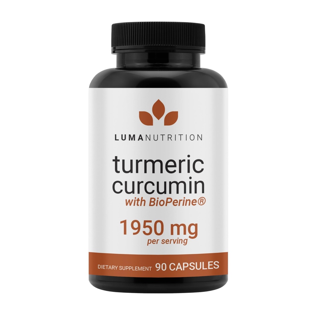 Luma Nutrition Turmeric Curcumin with Black Pepper - 95% Kurkuminoīdi - 1950mg Per Servē - Premium Turmeric Papildinājums - ar BioPerine for Max Absorbcija - Ražots ASV - 90 Kapsulas