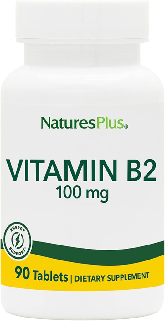 Dabas Plus vitamīns B2 (Riboflavin) - 100 mg, 90 Veģetārās tabletes - Natural Energy & Metabolism Booster, veicina vispārējo veselību - bez lipekļa - 90 Kalpo
