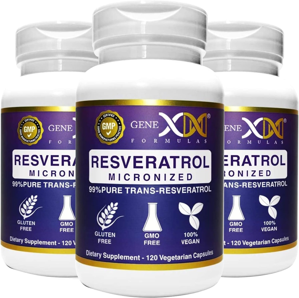Genex formulas 99% mikronizēta trans- resveratrols ar bioperīnu absorbcijai 1000mg         - Pure Organic Pharmaceutical Grade Trans-Resveratrol Kapsulas veselīgai novecošanai, 120 kapsulas (3)