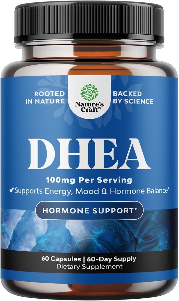 DHEA papildinājums sievietēm un vīriešiem - Pure DHEA 100mg Hormonu līdzsvaram, uzlabo garastāvokļa stabilitāti, smadzeņu funkciju, imūno sistēmu, enerģiju un auglību - Dehydroepiandrosterone kapsulas pieaugušajiem - 60 Ct