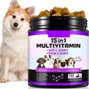15-in-1 suņiem Multivitamīnu piedevas ar glikozamīnu un probiotikām, natural Daily Vitamīnu košļājamās rotaļlietas suņiem,Pet Health Support-Skin-Immunity-Gut Digestion-Joint-Heart,150 Pcs-Duck Flavor