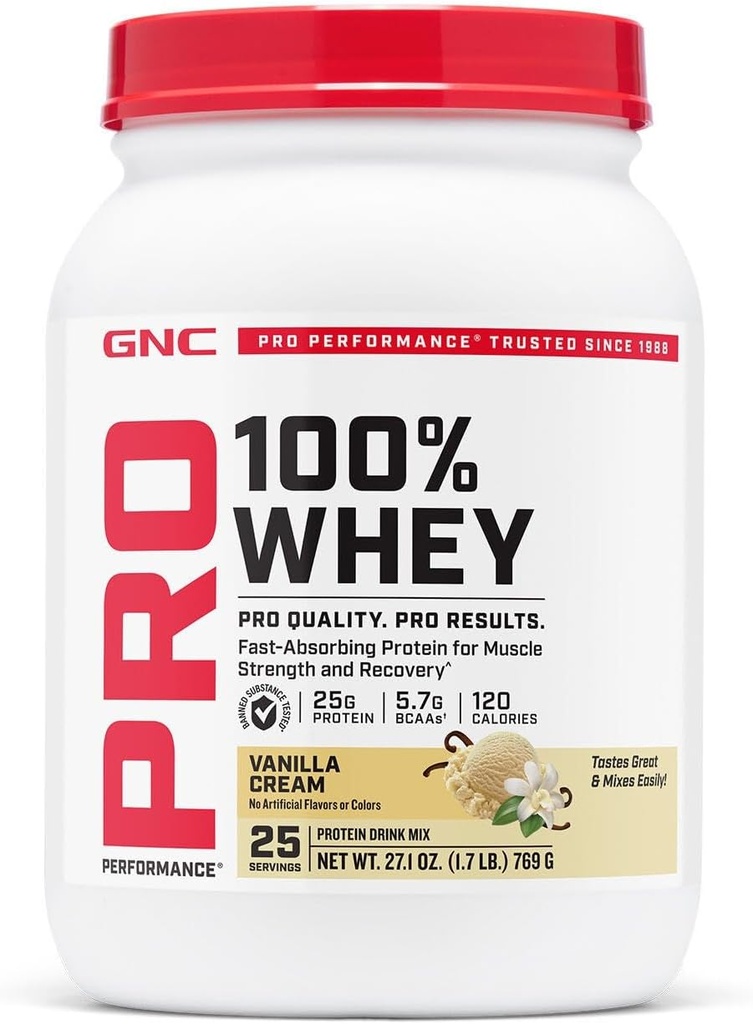 GNC Pro Veiktspēja 100% Sūkalu olbaltumvielu pulveris 2.0, Ātra absorbēšana muskuļu spēku un atgūšanu, Vanilla, 25 Kalpo
