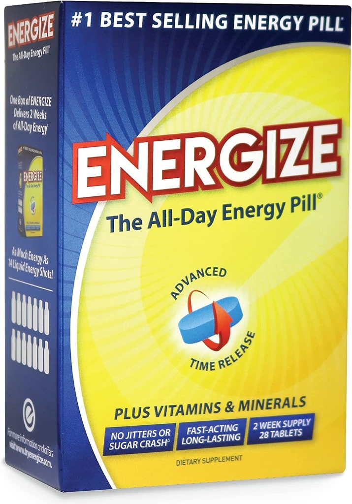 Energija Kofeīna tabletes - Ātras darbības enerģijas Pill - Veselīgs Focus smadzeņu papildinājums - Uzlabota veiktspēju, modrība, un skaidrība - Visu dienu enerģija, Nav džitri, Nr Crash - 28 Laiku atbrīvotas tabletes
