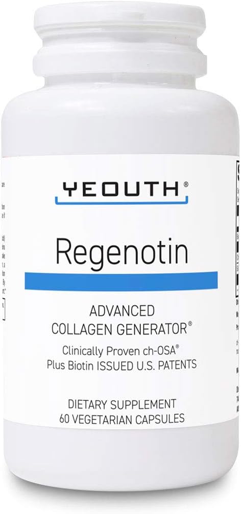 YEOUTH Regenotin kolagēns Atbalsts ādai, nagus, matu un locītavu, Veģetārie uztura bagātinātāji vīriešiem un sievietēm, 60 kapsulas