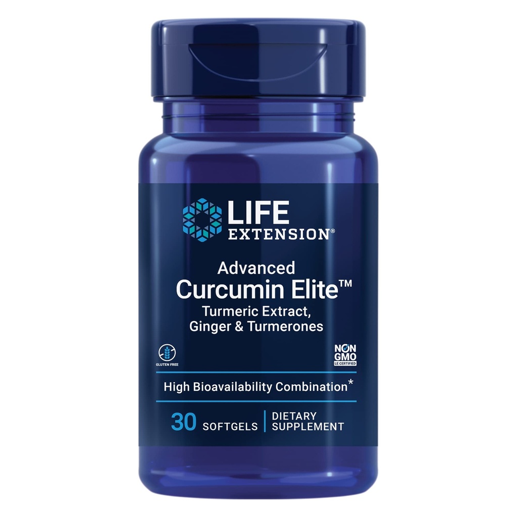 Life Extension Advanced Curcumin Elite Turmeric Extract, Ginger & Turmerones – Iekaisuma veselības atbalsts un sirds un asinsvadu un smadzeņu veselība – bez lipekļa, ne-GMO – 30 Softgels