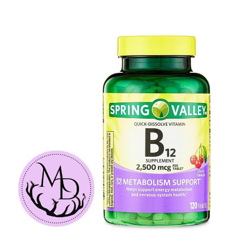 Generic Spring Valley, vitamīns B12 2500 μg, B12 Quick-Dissolve Ķiršu Flavor tabletes Uztura bagātinātāji, vitamīns B12, 120 Skaits + DRI Store +Sticker