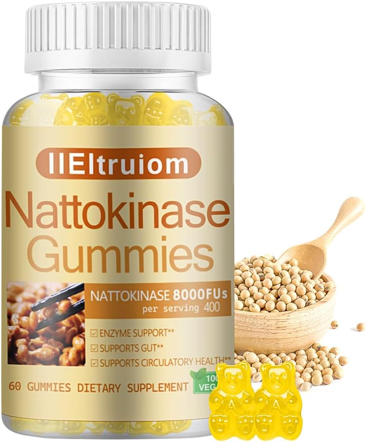 Nattokināzes papildinājums 8000 FU(400mg) Per Serving, Hawthorn & Beet Root ekstrakts, Nattokinase Gumies Traditional Natto Extract Source, 60 grāfi