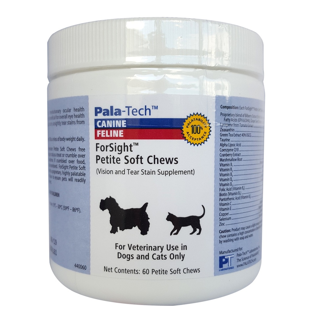 PalaTech Canine/Feline Forsight Petite Soft Chews - Tear Stain Chews suņiem - Suņu acu papildinājums - Atbalsta acu veselību - ideāls kaķu un suņu acu infekcijas ārstēšanai