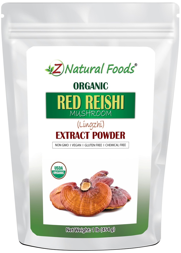 Z Natural Foods Organiskie Reiši Sēņu ekstrakts Pulveris - Svars 1 lb - Koncentrēts Premium ekstrakts imūnās veselības atbalstam, Energize Your Morning, pievienojot to kafijai un tējai