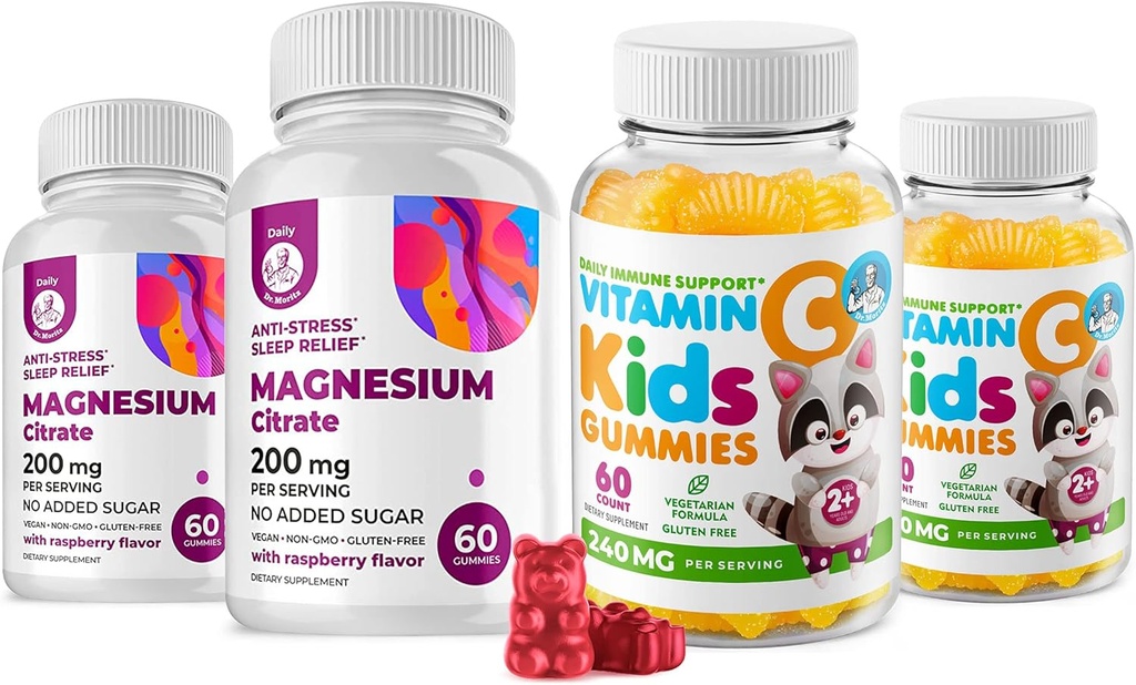 Vitamīni C Gummies 120 skaits bērniem un pieaugušajiem 240 mg un magnijs 200 mg Gumies - Imūnsupport Low-Cugar košļājamā gummy Vitamīni bērniem ar magnija Calm Kovi bērniem un pieaugušajiem Bezcukura