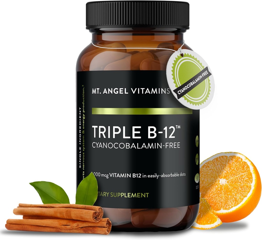 Angel Vitamīni - Triple B-12 punktus ; Ātri šķīdināmi punkti, metilkobalamīna, adenozilkobalamīna un hidroksokobalamīna maisījums, atbalsta enerģijas un nervu sistēmas veselību – 60 punkti
