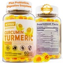 Bezcukura Turmeric Kurkumīns Pildītie Gummies 550mg pieaugušajiem, Ingvera un melnā pipara              - 95% Kurkuminoīdi w / Prebiotic Probiotic & Postbiotic Blend, Atbalsts Imūnās un Gremošanas Veselība, Vegan, 60 Count