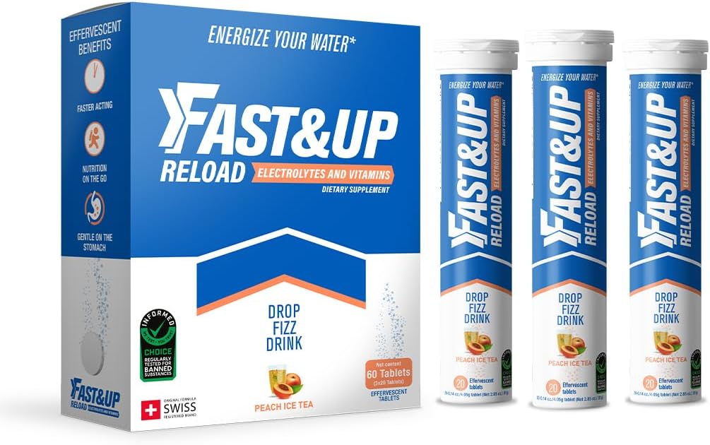 FAST&UP Reload – Instant Hydration and Electrolytes Relaxing - Saver Multipaka - 60 putojošās tabletes (Peach Ice Tea)