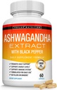 Organic Ashwagandha Root Powder Pills 1950 Mg ar Black Pepper Extract - Pure Natural Ashwagandha Papildinājums, Atbalsta enerģija, vīriešiem, 60 kapsulas