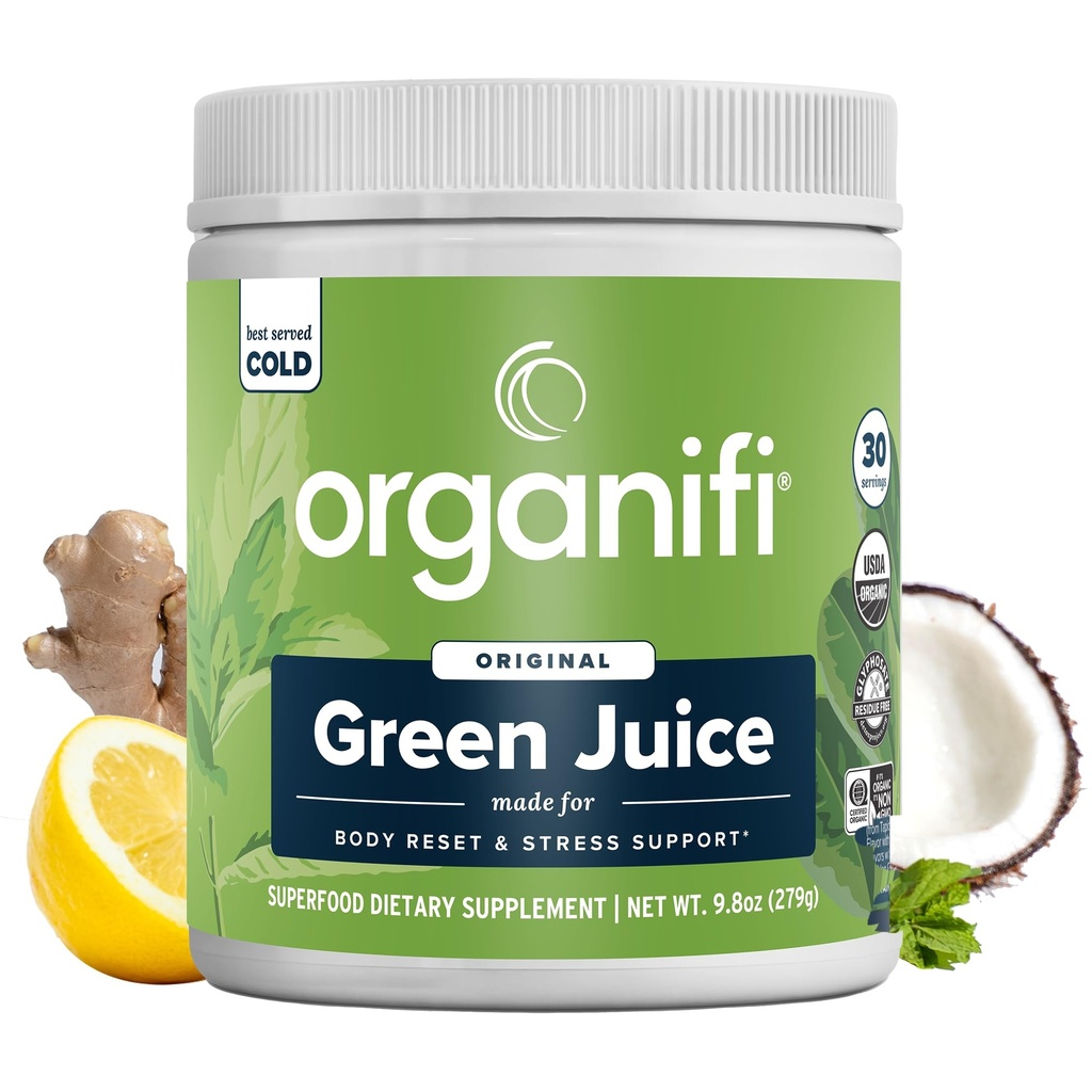 Organifi zaļā sula - pulvera papildinājums ar Organic Spirulina, Ashwagandha un hlorella - palīdz sasniegt fitnesa mērķus un samazināt kortizola līmeni, 30 dienu piegādes