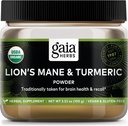 Gaia Herbs Lion s Mane & Turmeric pulveris - augu sēņu piedevas pulveris, lai palīdzētu uzturēt smadzeņu veselību un atsaukt - USDA Certified Organic-3.53 Oz (līdz 45 dienu piegādes)