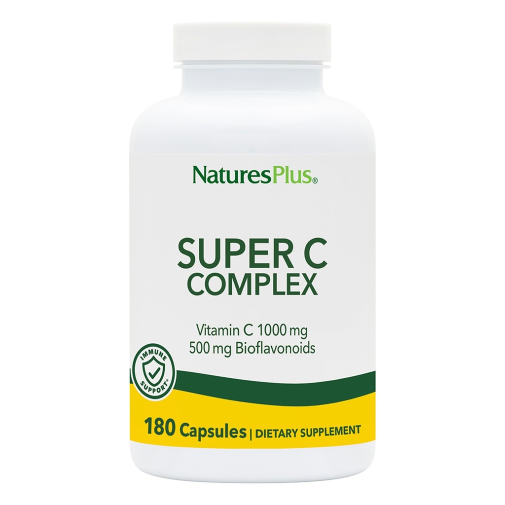 DabasPlus Super C komplekss - 180 Kapsulas - 1000mg C vitamīna + 500mg Bioflavonoids - Vegan, bez lipekļa - 90 Servējumi