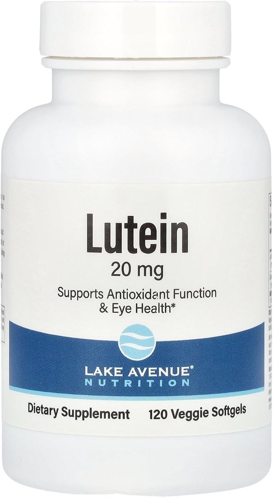 Lake Avenue Lutein - ar Lutein & Zeaxanthin no Marigold Extract - Atbalsta Antioksidantu aktivitāte & Acu veselība - Vegetarian Friendly, Non-GMO - 20 mg - 120 Veggie Softgels