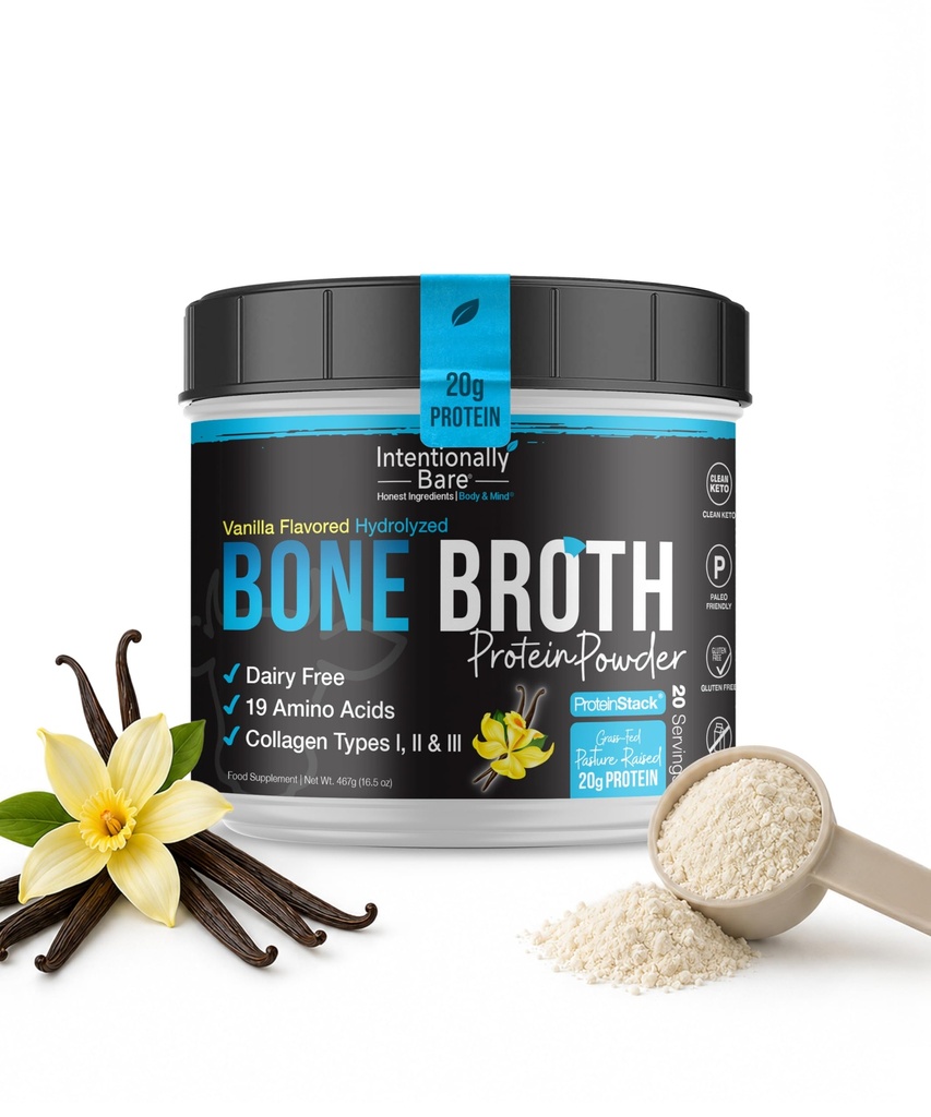 Ar nolūku Bare Kaulu Broth Protein Pulveris Vanilla - Zāles kausēts proteīns Pulveris ar multi-kolagēna peptīdiem tips 1 2 un 3 - Piena bez Kaulu Broth Pulveris ādai, Gut un locītavu - 20 Kalpo