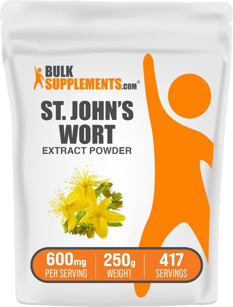 BulkSupplements.com St. John's Wort Extract - divšķautņu asinszāles papildinājums, augu izcelsmes papildinājums kokam - Vegan & Gluten Free, 600mg uz vienu Kalpotāju, 250g (8,8 oz) (1. iepakojums)