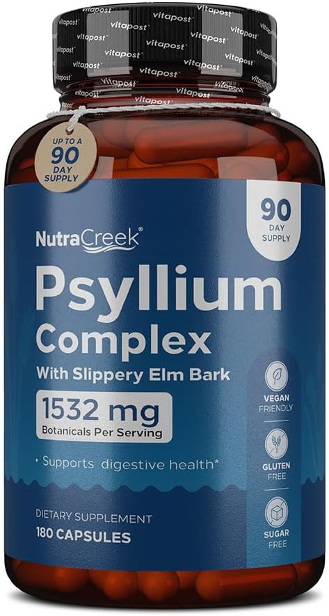 Psyllium Complex – 11-Ingredient Psyllium Husk Kapsulas ar Psyllium pulveri, Slippery Elm & Ginger, lai attīrītu & Support Gremošanas sistēma Veselības aizsardzība – 180 Kapsulas