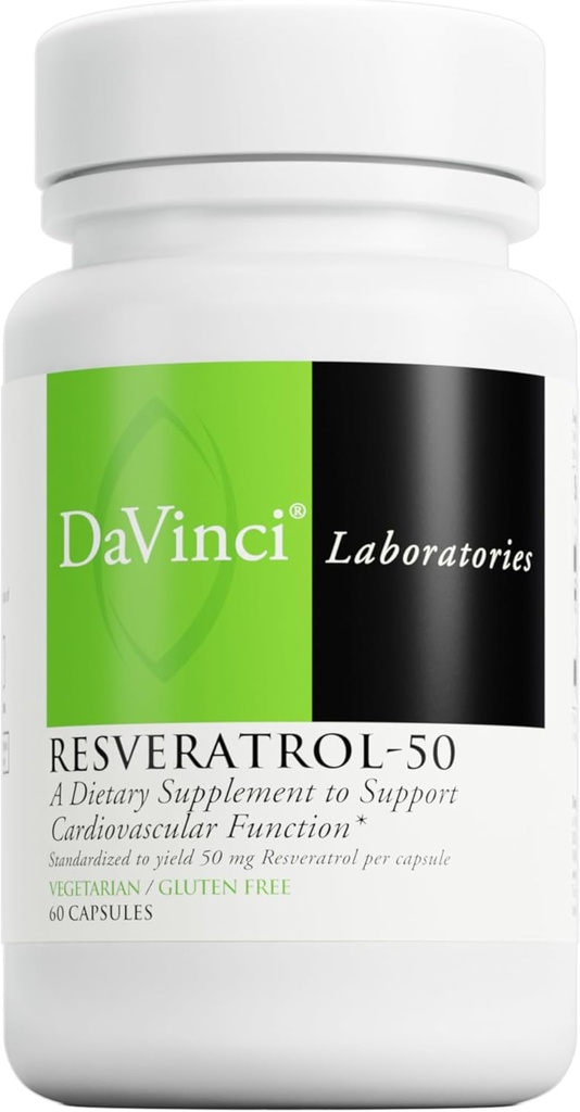 DAVINCI Labs Resveratrol-50 - palīdz atbalstīt Imūnsistēmu, kaulu veselību un sirds veselību ar Resveratrol* - Bez lipekļa un veģetārietis - 60 kapsulas