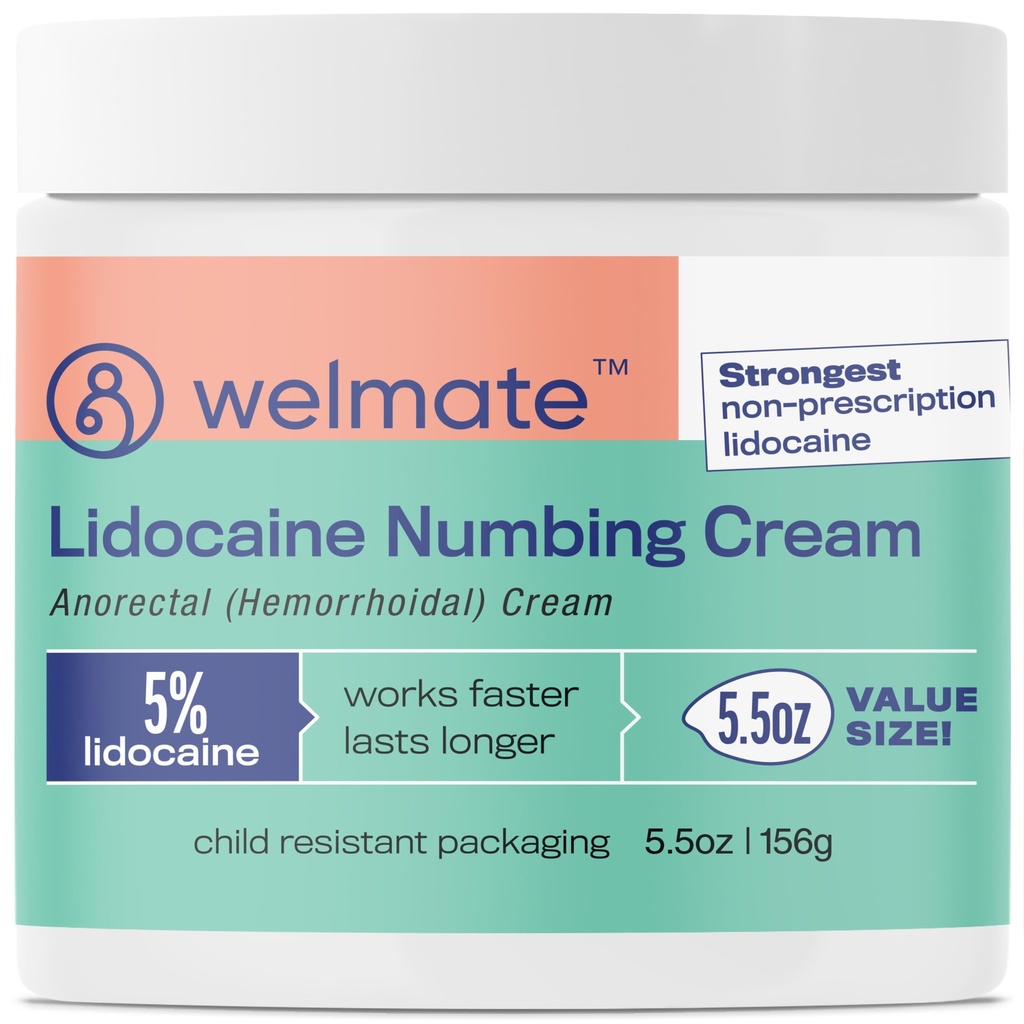 WELMATE 5% Lidokaīns Hemorrhoid Relief Cream, Maksimālais stiprums Anorektisks krēms, 5. 5oz