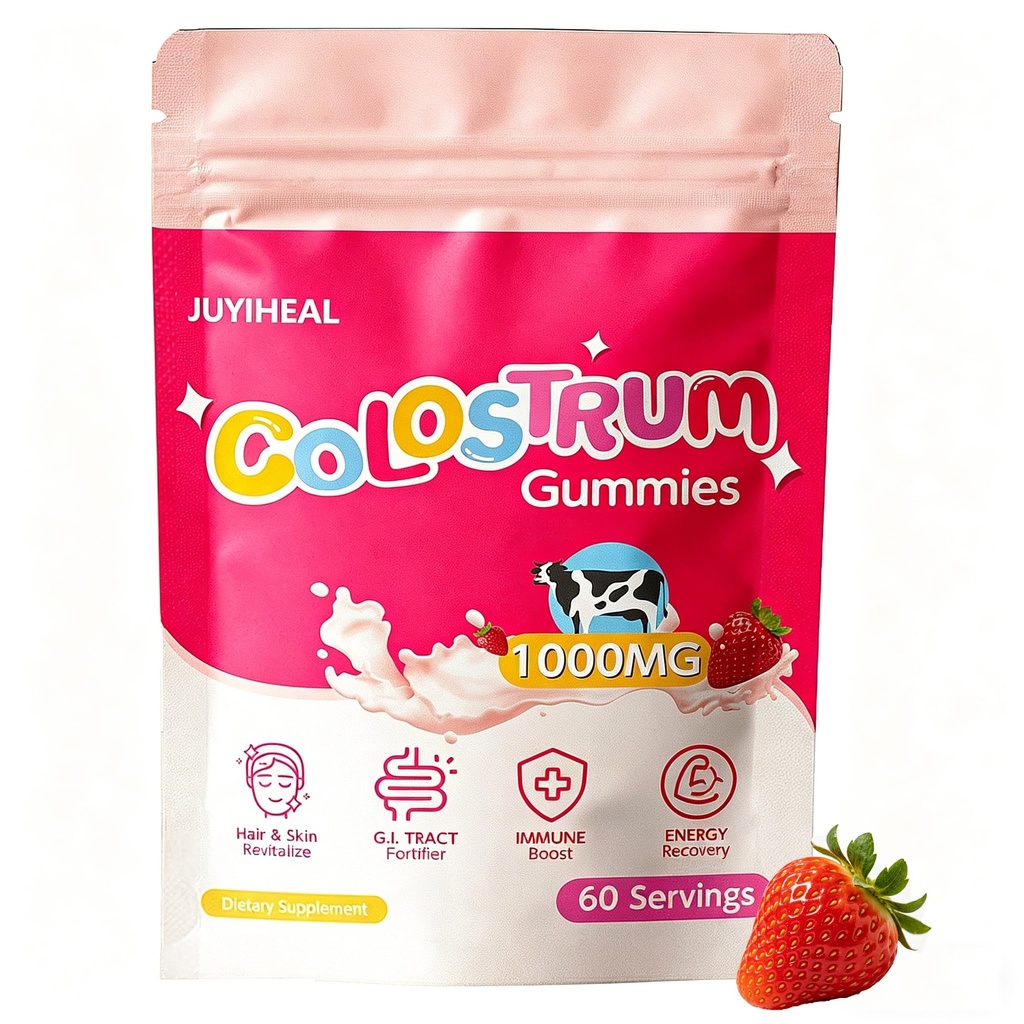 Jaunpiens Gumijas, 1000 mg Zāle Fed Colostrum Chews Jaunpiens Papildinājums Gut veselībai, matu augšanai, Skaistums, un Imūnsupport, zemeņu Flavor 60 Kalpo