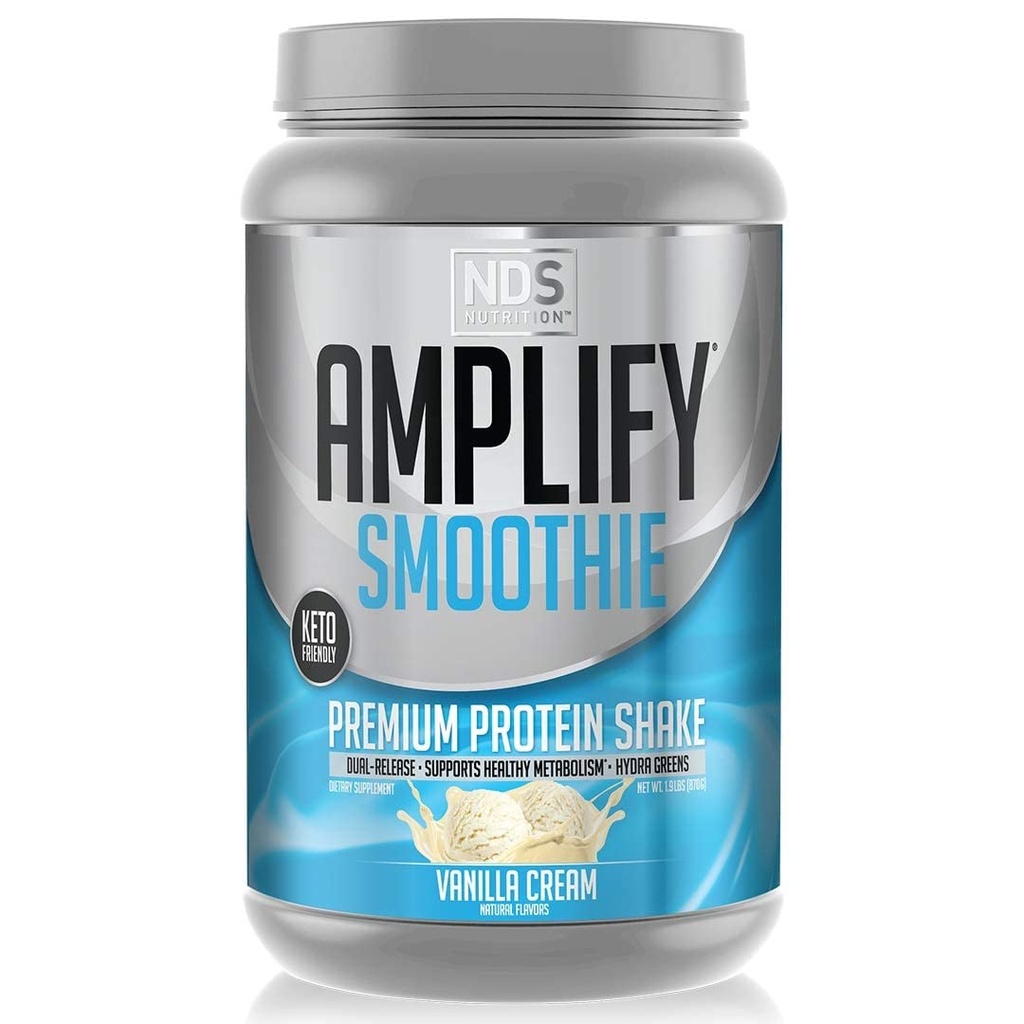 AMPLIFY NDS Nutrition Smoothie Premium Sūkalu olbaltumvielu pulveris Sakratiet ar pievienotajiem zaļajiem un aminoskābēm - Build Lean Muscle, Gain Strength, Lading Enerģija, un zaudēt tauku - Vanilla (30 Servē)