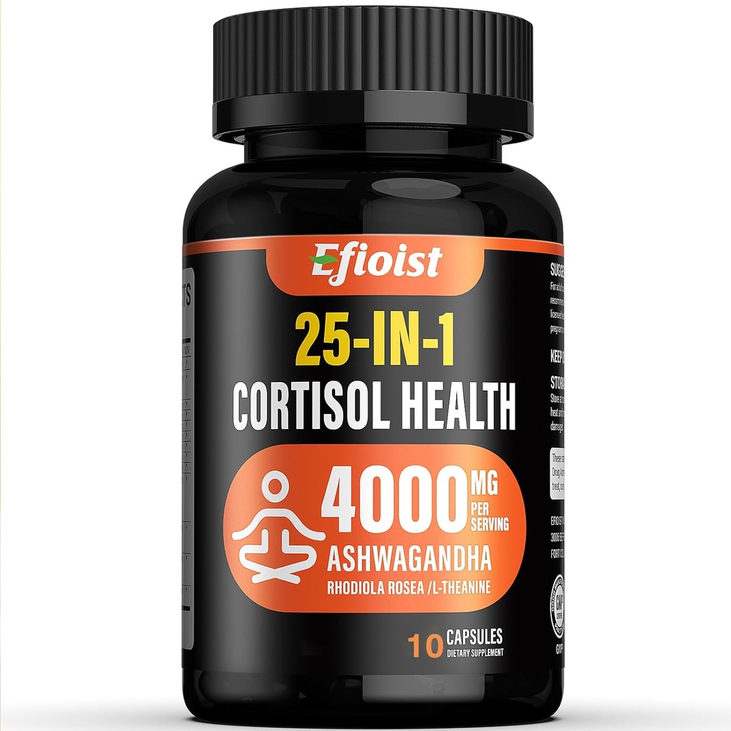 Kortizola Veselības Papildinājums, 25-in-1 Cortizol Reducer sievietēm un vīriešiem, Cortizol Papildinājumi ar Ashwagandha, Rhodiola Rosea, L-Teanīns, 10 kapsulas