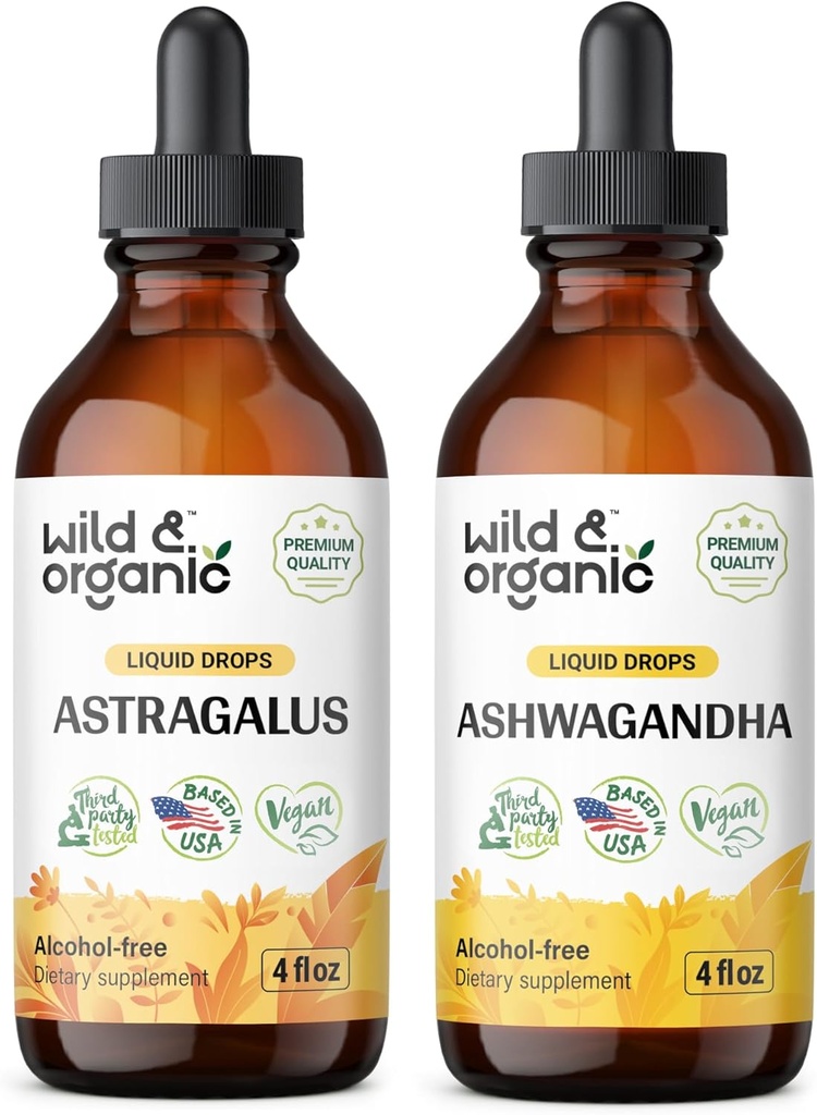 Savvaļas un organiskā Astragalus Tincture 4 fl oz & Ashwagandha Tincture 4 fl oz
