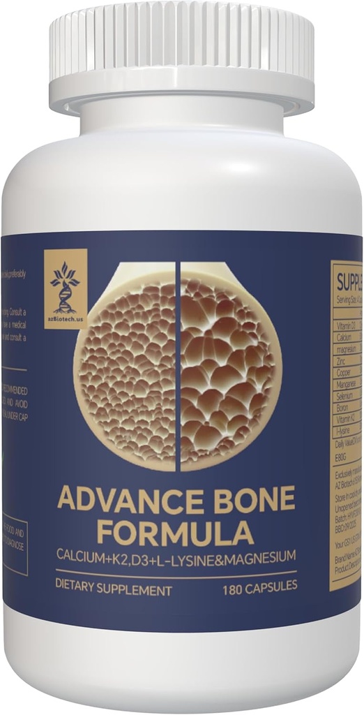 Spēcīgāki kauli Vitamīni un papildinājums Uzlabota formula ar essential Nutrients, tostarp D3 vitamīns, kalcijs, Magnijs, Cinks, Varš, Mangāns, Selēns, Borons, K2 vitamīns MK7, un L-lizīns
