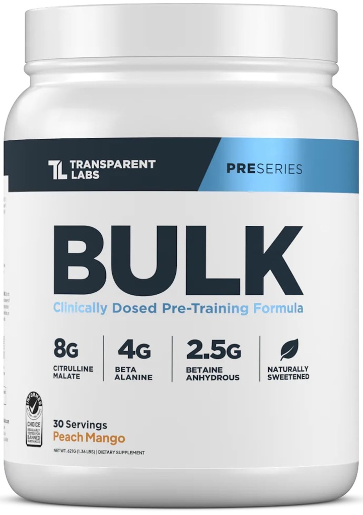 Caurspīdīgs laboratorijas Bulk Pre Workout Pulveris - dabiski saldināts Advanced Pre-Workout Formula muskuļu ēkas un stipruma - 30 Kalpojumi, persiku Mango