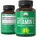 Maksimālā veiktspēja Raw Visa pārtika Dabas vitamīns C Kapsulas no Acerola Cherry Max Absorbcija. Vegan ASV Sourced Vitamīnu C papildinājums 90 tabletes. 500 mg Kalpo vai 2 Kalpo 1000mg