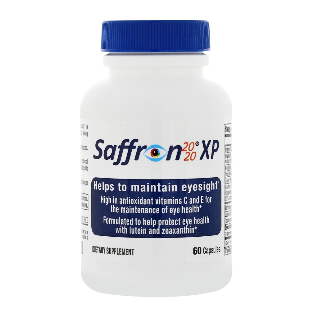 Safrons 2020-XP Papildinājums ar safronu, resveratrolu, vitamīniem un minerālvielām, Zeaksantīnu un luteīnu -60 Veģetārās kapsulas