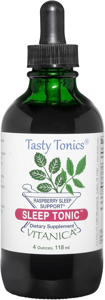 Vitanica Miega Toniks, Dabīgs Šķidrā Miega Palīglīdzeklis, Dr. Formulēts, Relaksācija un Miega Atbalsts pieaugušajiem, Stresa Relaksācija, Valerian Root, Lemon Balm, Passion Flower, Vegan, 4 Ounce