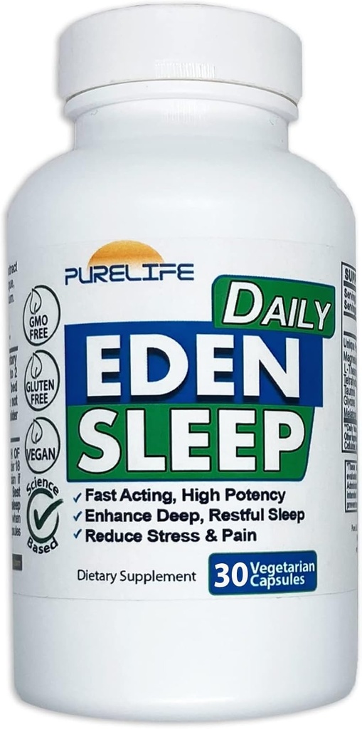 Eden Daily Miega [Jaunā GABA bezmaksas formula] – Fall Asleep ātrāk, relax jūsu ķermeņa, veicināt dziļu un nemitīgu miega (30 Vegan kapsulas)