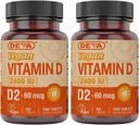 DEVA Vegan D2 vitamīns 60 μg 2400 SV, Ergokalciferola Papildinājums bez dzīvnieku izcelsmes sastāvdaļām, 90 tabletes (2. iepakojums)