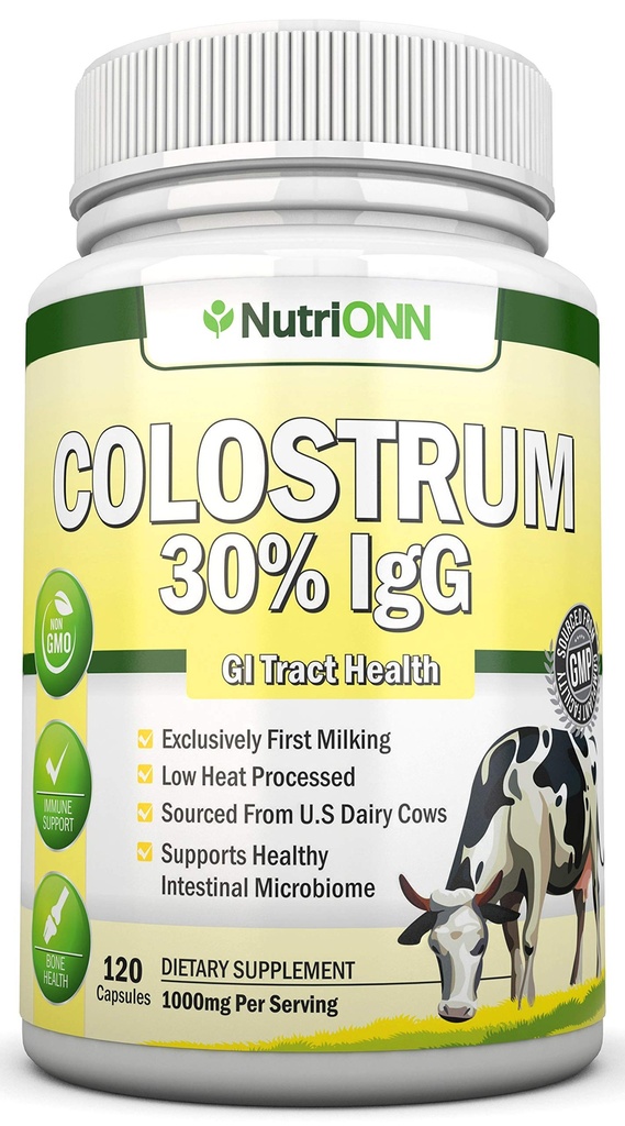 Jaunpiens - 1000mg - 120 Kapsulas - 30% IgG - Ne- GMO US Piens - Pirmais Slaucamo liellopu jaunpiens - Apstrādāts ar zemu karstumu - Great GI Tract Health - Imūnsupport - Kaulu un muskuļu Veselība