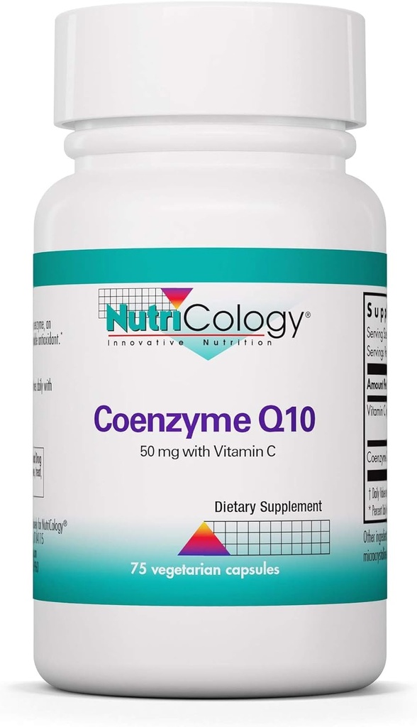 Nutricology Coenzyme Q10 Supplement - with Vitamin C, Heart Health, CoQ10 50mg, Ubiquinol, Antioxidant, Vegetarian Capsules - 75 Count