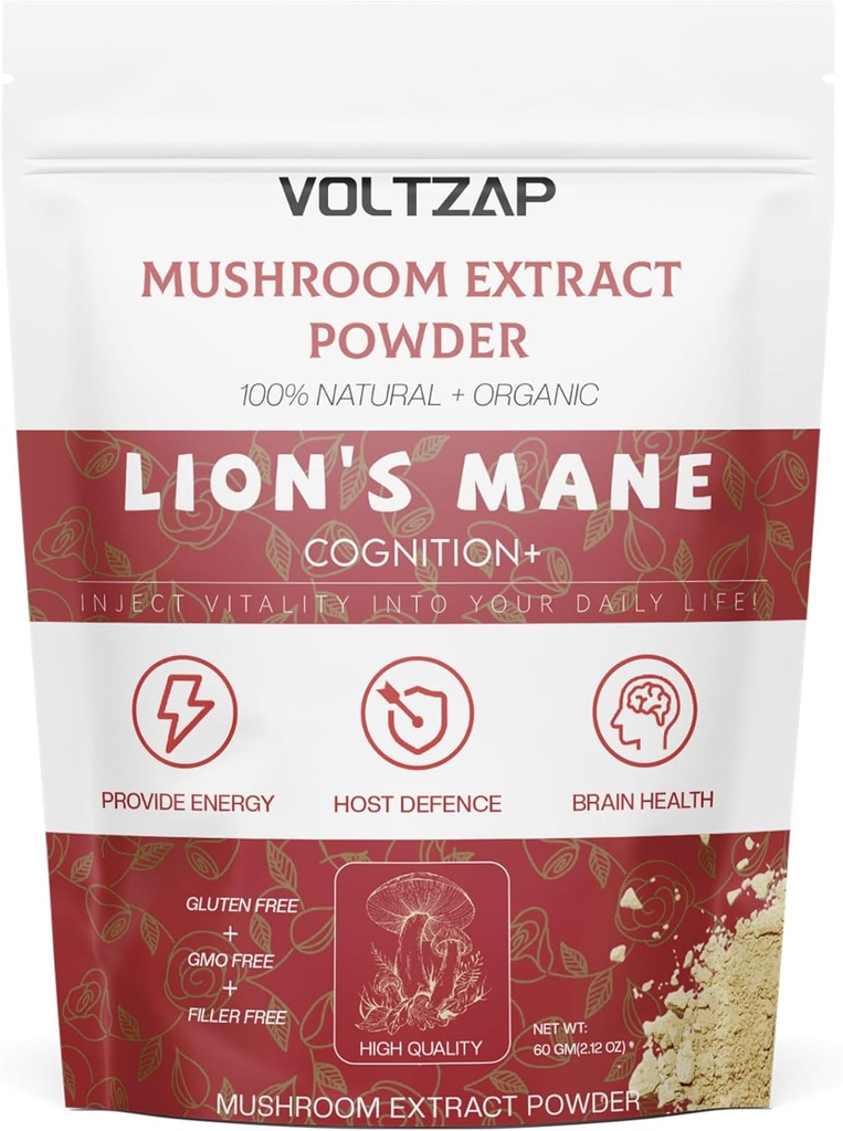 Lions Mane Powder Organic - Relaksācija un fiziskā aizsardzība - Lauvas Mane Papildinājums Youthful Radiant ādas & izziņas - 2.12OZ(60 Kalpo)