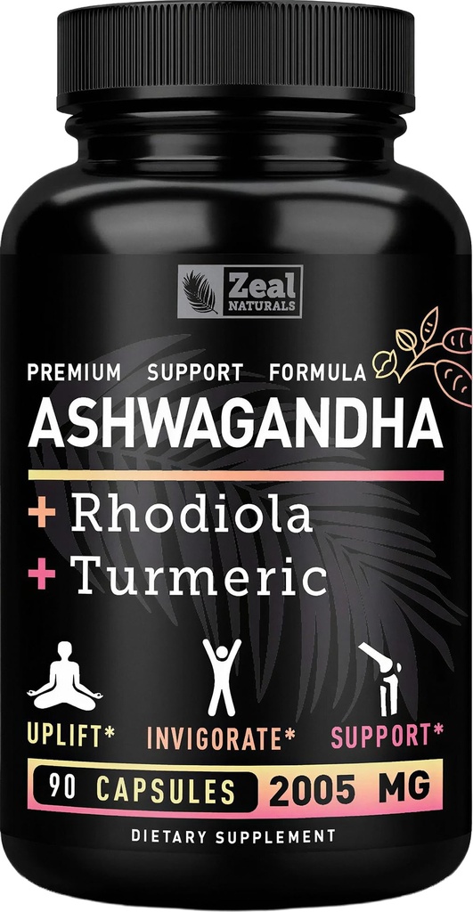 Ashwagandha komplekss - Organic Ashwagandha Saknes pulveris + Rhodiola Rosea + Turmeric - Premium Support Formula - Ashwagandha Kapsulas papildinājums