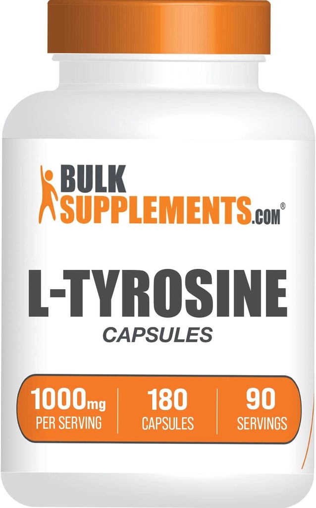 BulkSupplements.com L-tirozīns 1000mg Kapsulas - Tirozīna papildterapija, tirozīna kapsulas, tirozīns 1000mg - neessential Aminoskābes papildterapija, 2 kapsulas vienā servē, 180 kapsulas