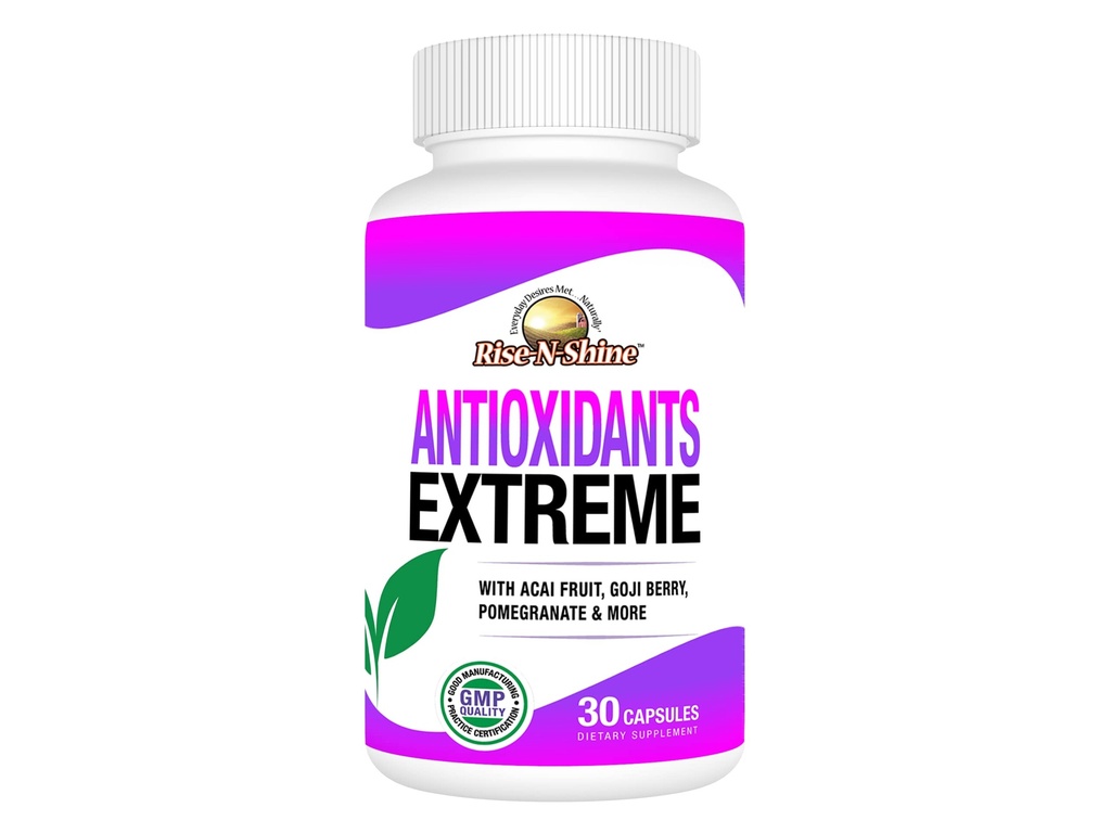 Rise-N-Shine Antioksidanti Extreme Papildinājums ar Acai, Goji Ogas, Noni, Mangosteen, Granātāboli, Resveratrol, Plūškoka ogas un vēl 30 grāfs